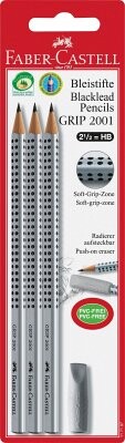 FABER-CASTELL Bleistift Grip 2001 HB 3x +Radierer BK