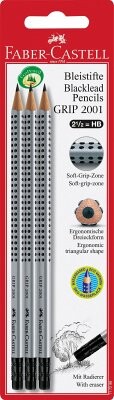 FABER-CASTELL Bleistift Grip 2001 mit G-tip HB 3x BK
