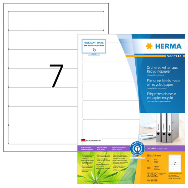 HERMA Ordneretiketten Recycling A4 20 Blatt 192x38