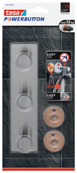 tesa Powerbutton Classic Hakenleiste edelstahl