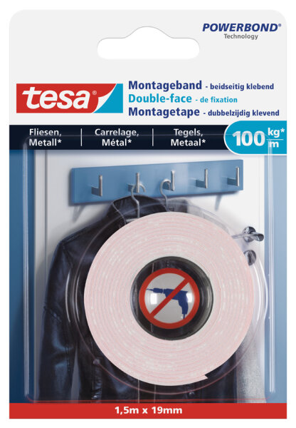 tesa Montageband Fliesen&Metall 100kg 1.5m x 19mm
