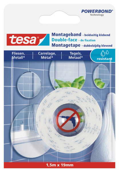 tesa Montageband Fliesen&Metall wasserdicht 1.5m x 19mm