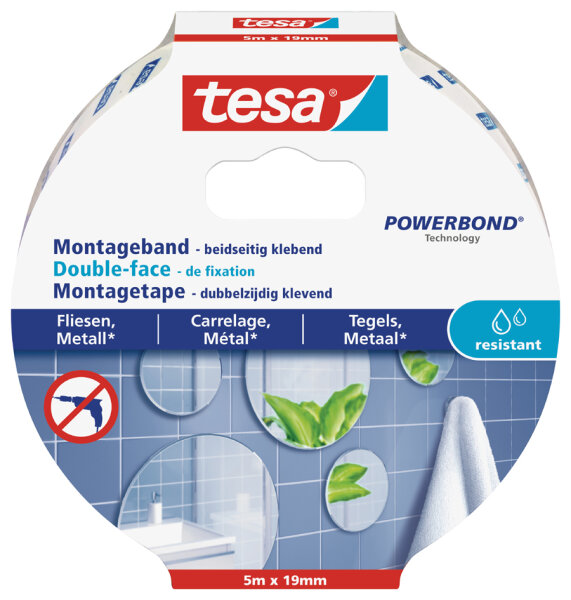 tesa Montageband Fliesen&Metall wasserdicht 1.5m x 19mm