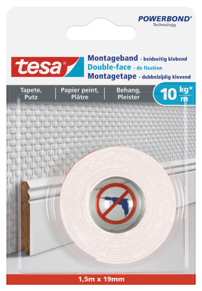tesa Montageband Tapete&Putz 10kg 1.5m x 19mm