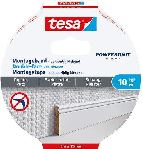tesa Montageband Tapete&Putz 10kg 5m x 19mm