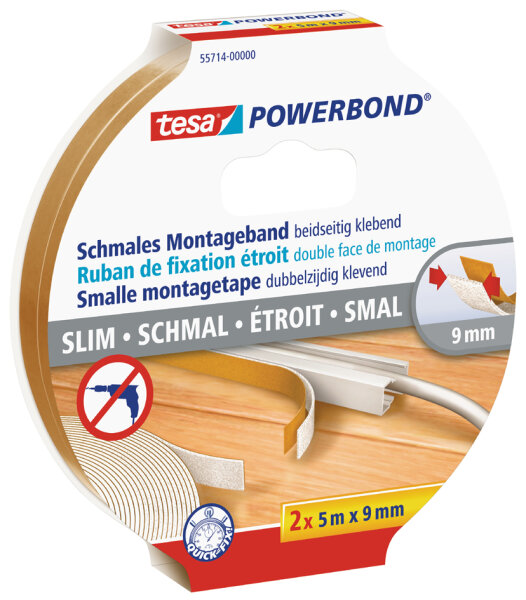 tesa Powerbond Montageband 2x 5m x 9mm schmal
