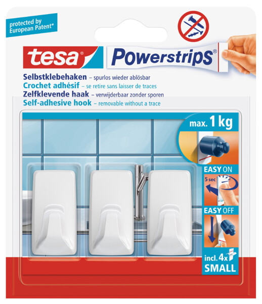 tesa Powerstrips Haken L rechteckig weiß