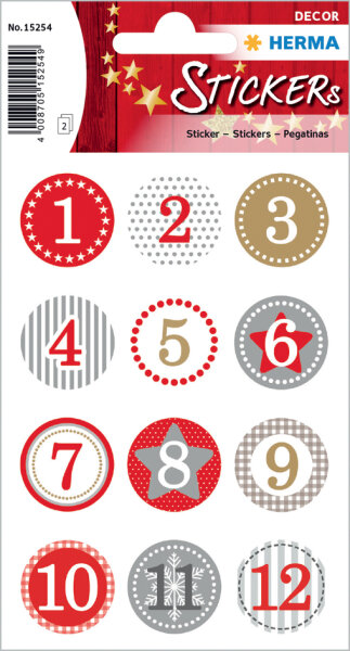 HERMA DECOR ADVENTSKALENDERZ.1-24, ROT Ø 2 cm