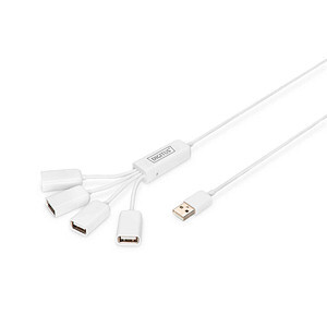 DIGITUS USB-Hub    4-Port 2.0->4xA2.0 integr. Kabel     weiß