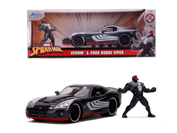 Jada Toys 253225015 - Marvel Spiderman Venom 2008 Dodge Viper SRT10, 1:24 - Modellauto