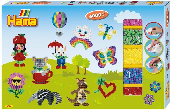 HAMA - Gigantische Geschenkverpackung - Bügelperlen Midi, ca. 6000 Stück inklusive Stiftplatten und Zubehör