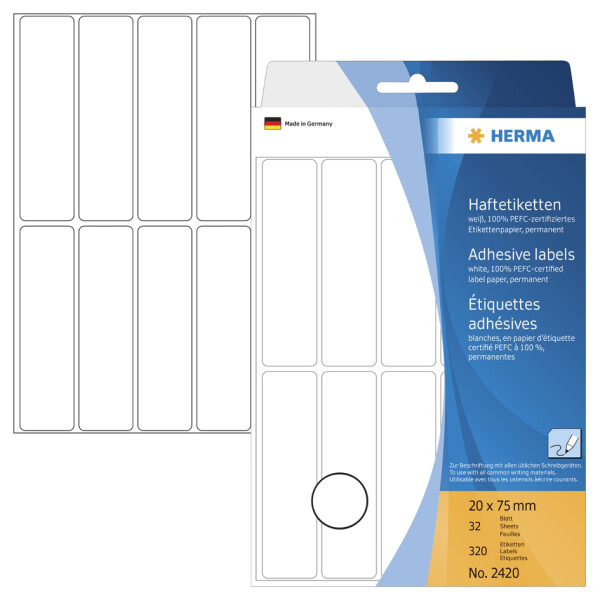 HERMA Vielzwecketiketten weiß 40x75  mm Papier matt 192 St.