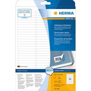 HERMA Etiketten A4 weiß 63,5x8,5  mm ablösb. Papier 2400 St.