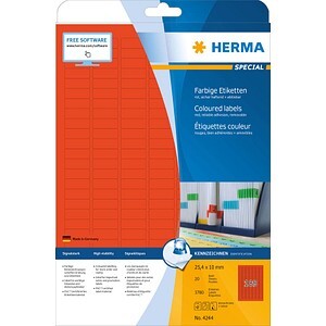 HERMA Etiketten A4 rot  25,4x10 mm Papier matt 3780 St.