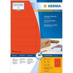 HERMA Etiketten A4 rot  105x37 mm Papier matt 1600 St.