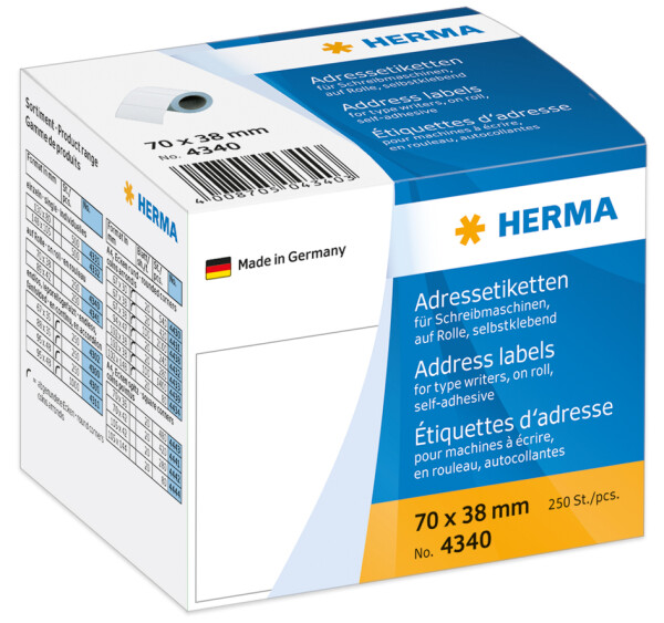 HERMA Adressetik. auf Rollen weiß 70x38 mm Papier 250 St.