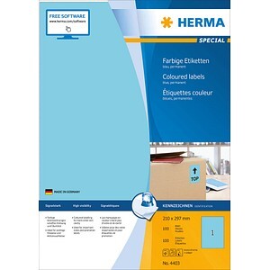 HERMA Etiketten A4 blau 210x297 mm Papier matt  100 St.