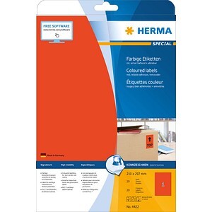 HERMA Etiketten A4 rot  210x297 mm Papier matt 20 St.