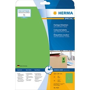 HERMA Etiketten A4 grün 210x297 mm Papier matt 20 St.