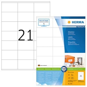 HERMA Etiketten Premium A4 weiß 70x42   mm Papier 2100 St.