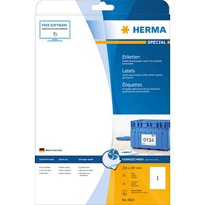 HERMA Inkjet-Etiketten A4 weiß 210x297 mm Papier matt 25 St.