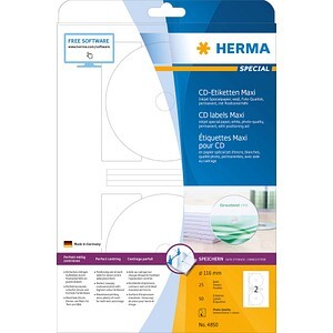 HERMA Inkjet CD-Etiketten A4 weiß 116 mm Papier 50 St.