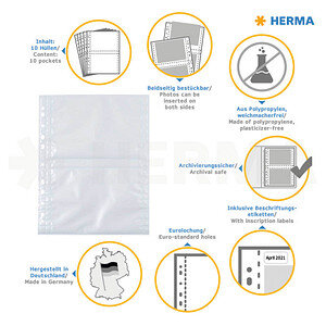 HERMA Fotosichthüllen 130 x 180 mm quer weiß 10 Hüllen