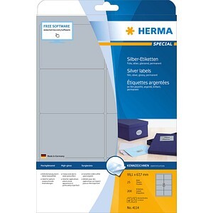 HERMA Etiketten A4 silber 99,1x67,7 mm Folie glänz.  200 St.