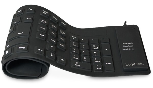 Logilink Tastatur USB / PS/2 Flexibel Wasserfest schwarz