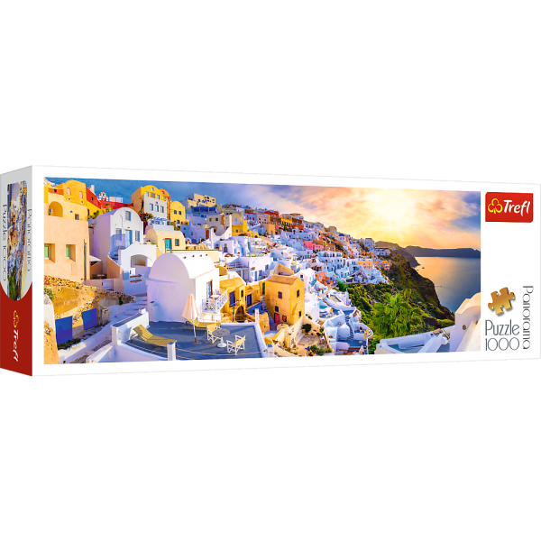 Sonnenuntergang in Santorini, Griechenland - Panorama Puzzle 1000 Teile
