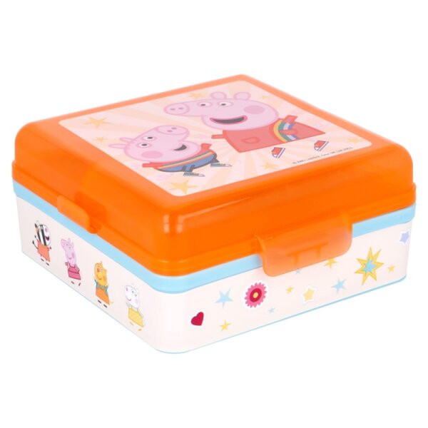 Peppa Pig / Wutz - quadratische Sandwich Box mit mehreren Fächern