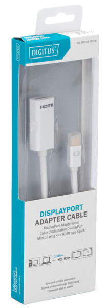 DIGITUS DisplayPortKabel miniDP -> HDMI-A St/Bu 0.15m weiß