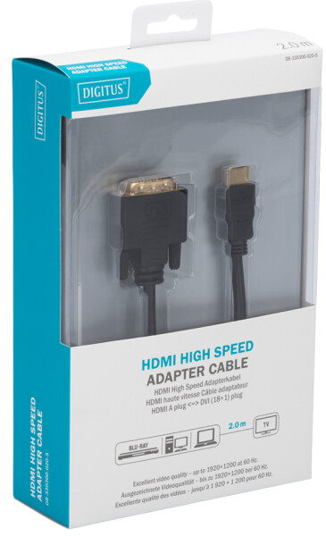 DIGITUS HDMI-Kabel A->DVI(18+1)   St/St  2.0m schwarz FullHD