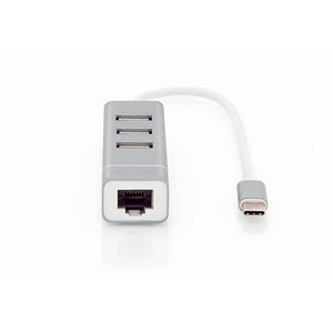 DIGITUS USB-C-Hub  3-Port 2.0->3xA2.0 integr. Kabel     weiß