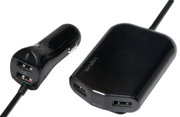 Logilink USB Car Charger, 2+2-Port, 24W, schwarz