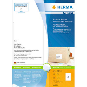 HERMA Adressetiketten Premium A5 weiß 105x148 mm 800St.