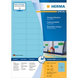 HERMA Etiketten A4 blau 45,7x21,2mm Papier matt 4800 St.