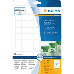 HERMA Etik. A4 weiß 24  x  24 mm quadr. ablösb. 1750 St.
