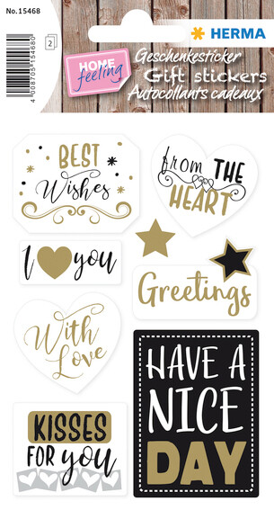 HERMA Geschenkesticker HOME Best Wishes Goldprägung 14St.