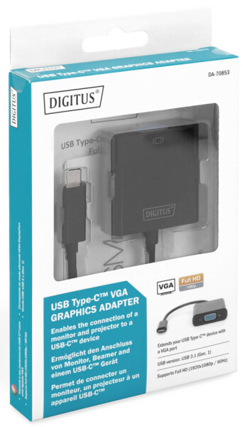 DIGITUS Adapter USB3.0/C -> VGA               19.5cm schwarz