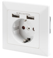 DIGITUS Unterputz Steckdose 250V + 2 x USB A, weiß