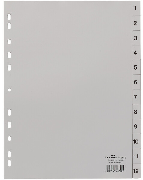 DURABLE Zahlenregister A4 1-12 PP volldeck. grau