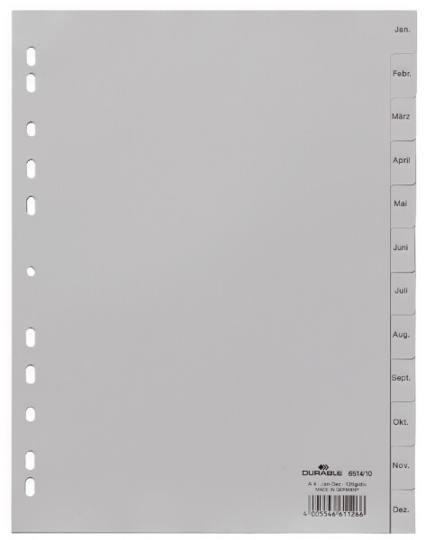 DURABLE Monatsregister A4 Jan-Dez PP volldeck. grau