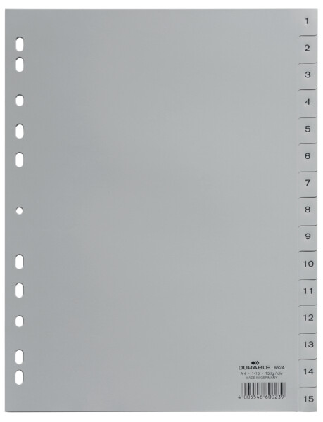 DURABLE Zahlenregister A4 1-15 PP volldeck. grau
