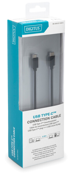 DIGITUS USB 2.0 Anschlusskabel Typ C -mikro B St/St 1.8m, sw