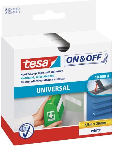 tesa ON&OFF Universal Klettband weiß 2,5m 20mm