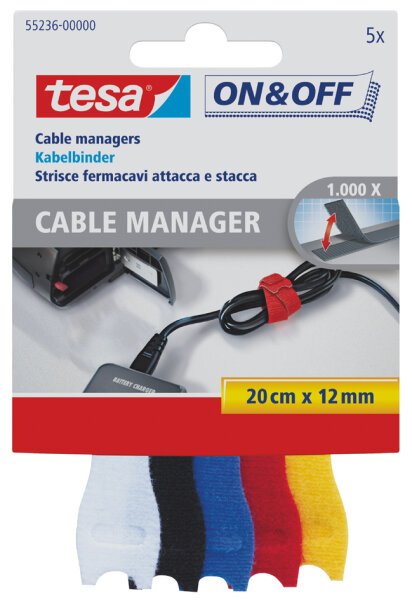 tesa ON&OFF Cable Manager bunt 5 St. 20cm 12mm