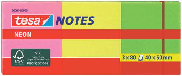 tesa Neon Notes 6 x 80 Blatt pink/gelb/grün 75 x 75mm
