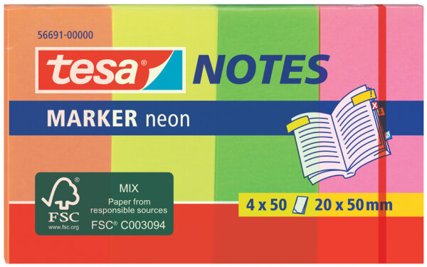 tesa Marker Notes 4 x 50 Blatt 20 x 50mm neon