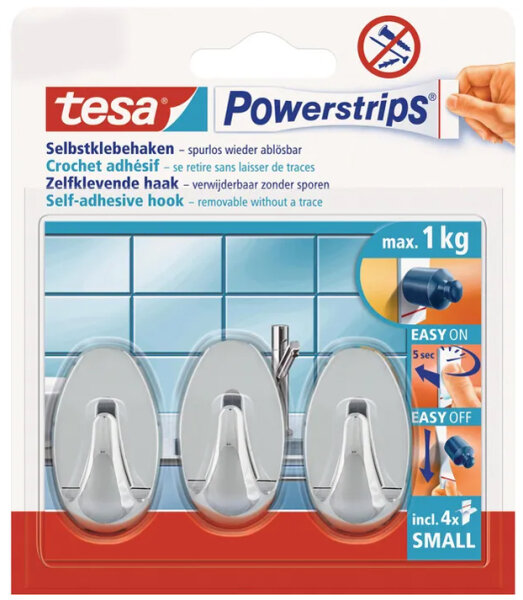 tesa Powerstrips Haken Small Oval chrom